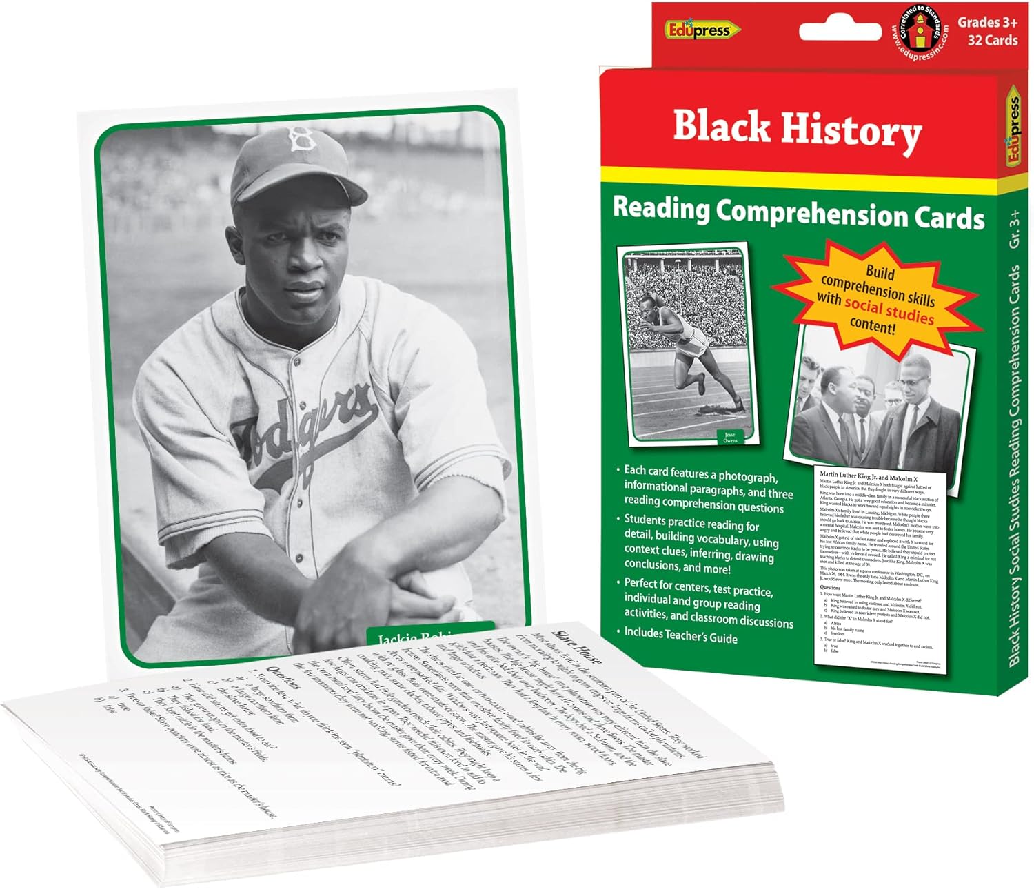Edupress Reading Comprehension Social Studies Cards, Black History EP63540 Medium