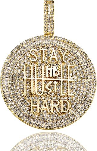 ICEDIAMOND 14K Gold Plated Stay Humble-Hustle Hard Encourage Pendant Necklace for Men, Women