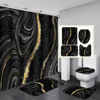 Nkzply 4 Pcs Black Marble Shower Curtain Sets with Rugs Gold Bathroom Set with Shower Curtain
