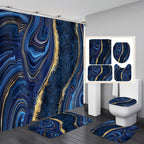 Nkzply 4 Pcs Black Marble Shower Curtain Sets with Rugs Gold Bathroom Set with Shower Curtain
