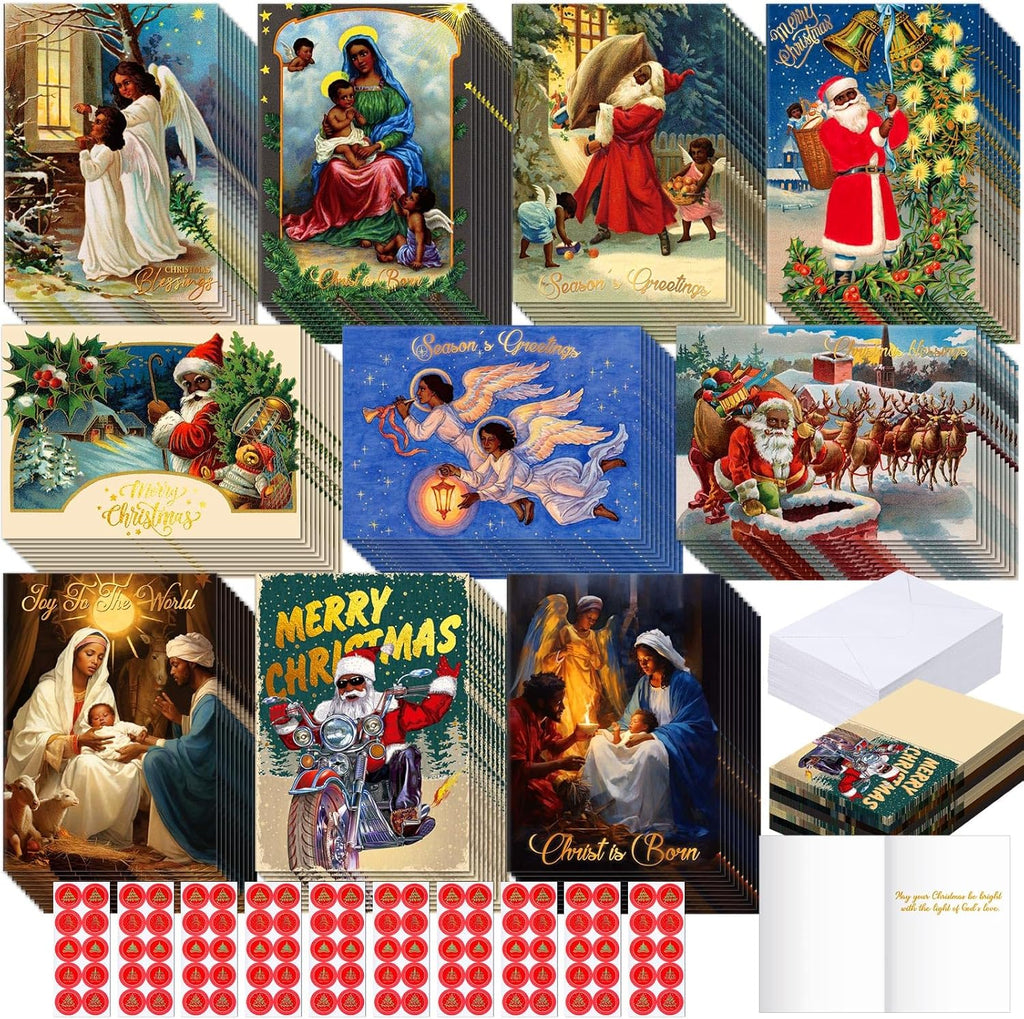 Zhanmai 100 Sets Black Christmas Cards African American Black Religious Cards with Envelopes