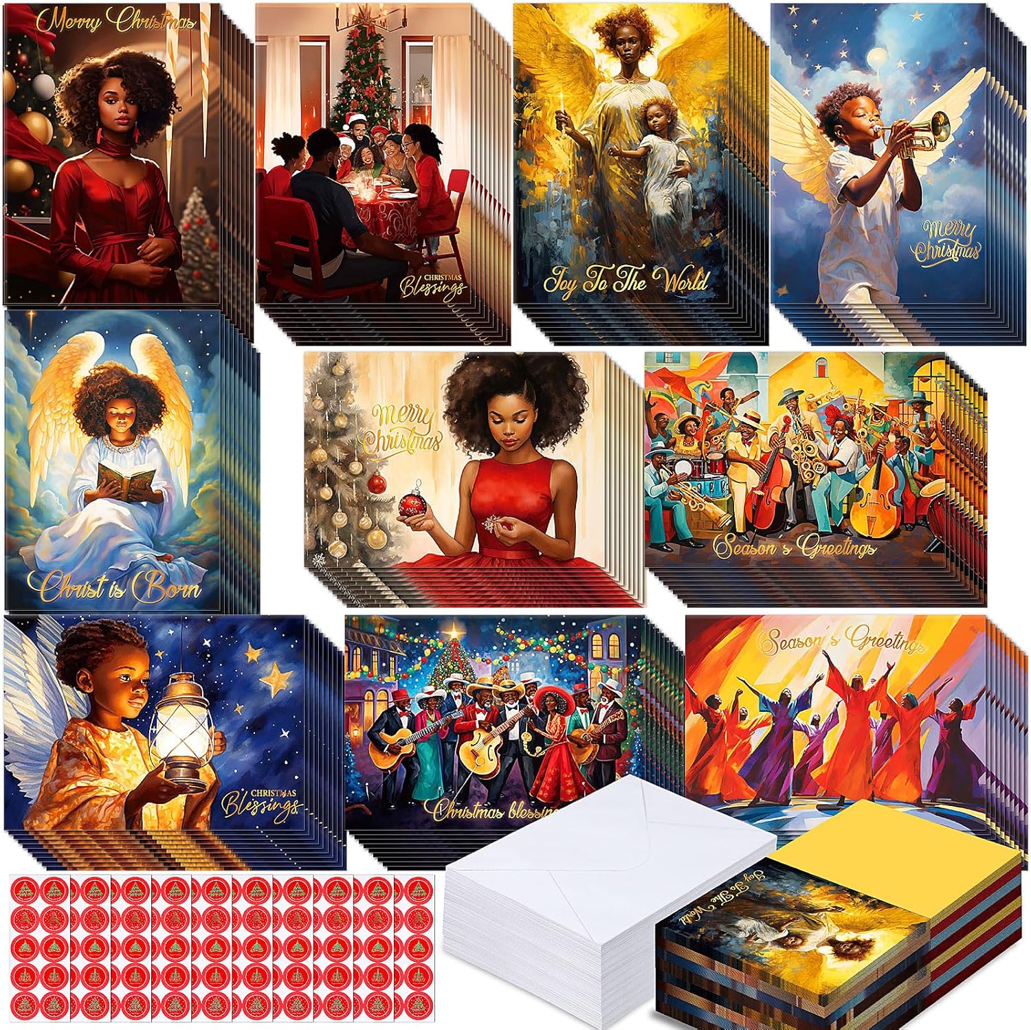 Zhanmai 100 Sets Black Christmas Cards African American Black Religious Cards with Envelopes