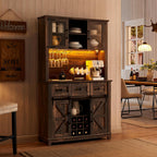 AMERLIFE 72" Coffee Wine Bar Cabinet with Sliding Barn Door