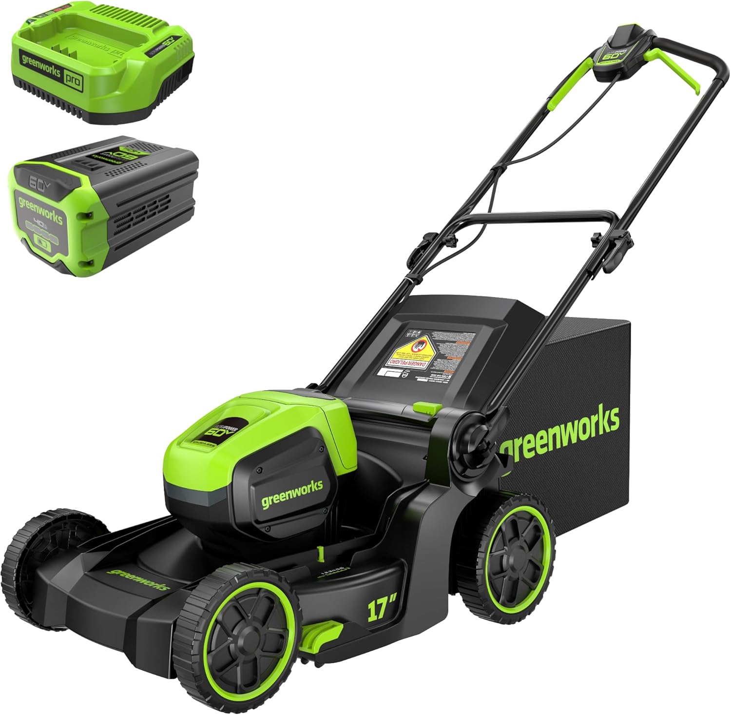 Greenworks 60V 17" Brushless Cordless Push Lawn Mower, 2-in-1 Mulching/Bagging