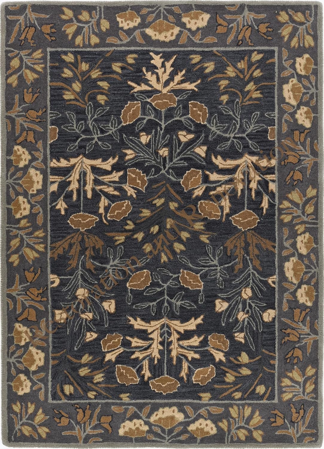 Handmade Floral Adeline Beige/Blue Tulips Traditional Crafted Wool Area Rug