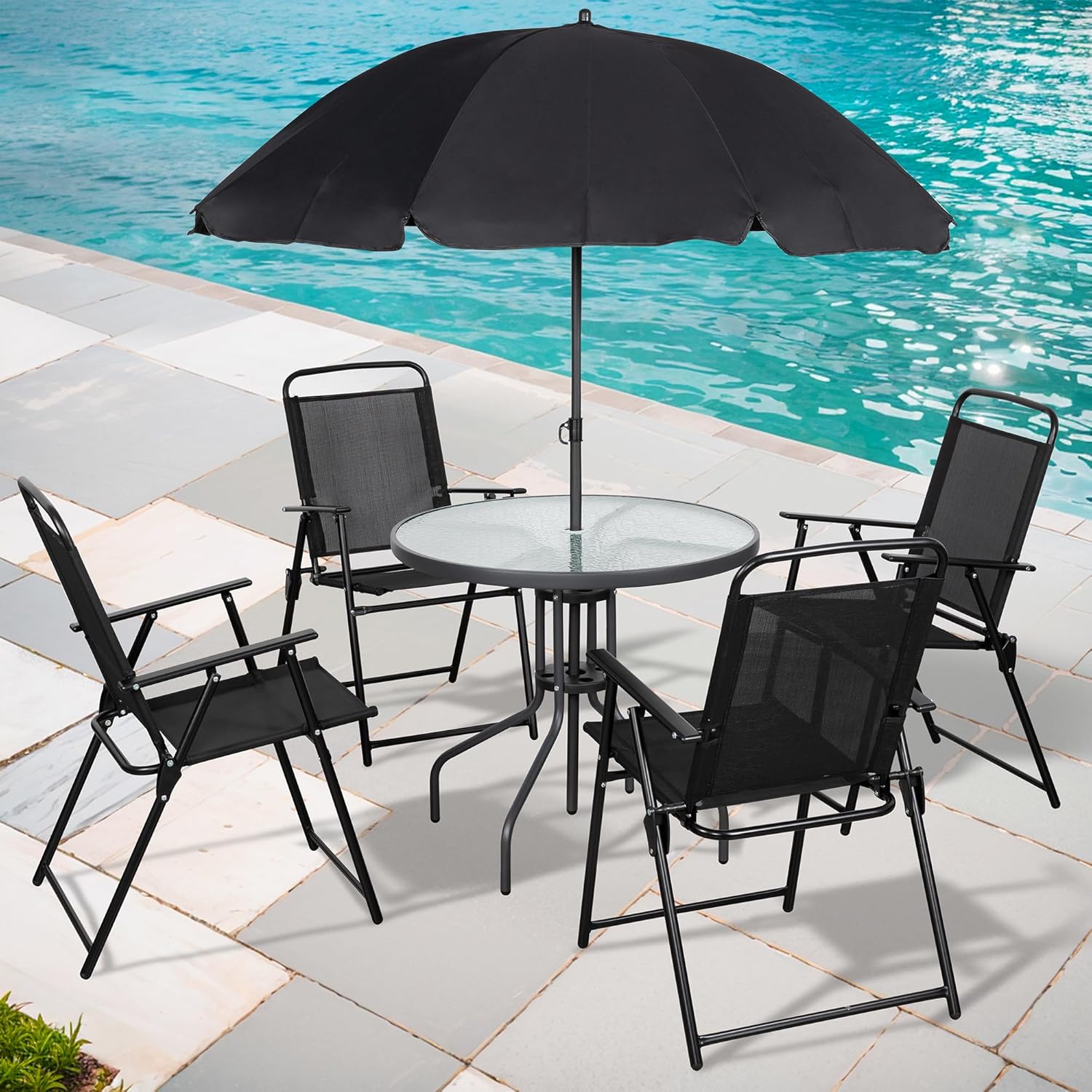 Shintenchi 6 Piece Patio Dining Set with Umbrella, Outdoor Furniture