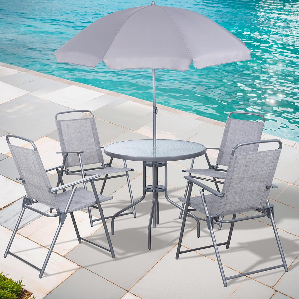 Shintenchi 6 Piece Patio Dining Set with Umbrella, Outdoor Furniture