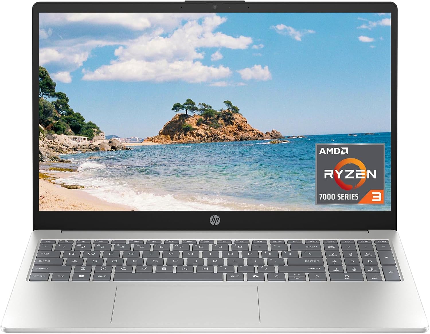 HP 15.6 inch Laptop, HD Touchscreen Display, AMD Ryzen 3 7320U, 8 GB RAM, 128 GB SSD
