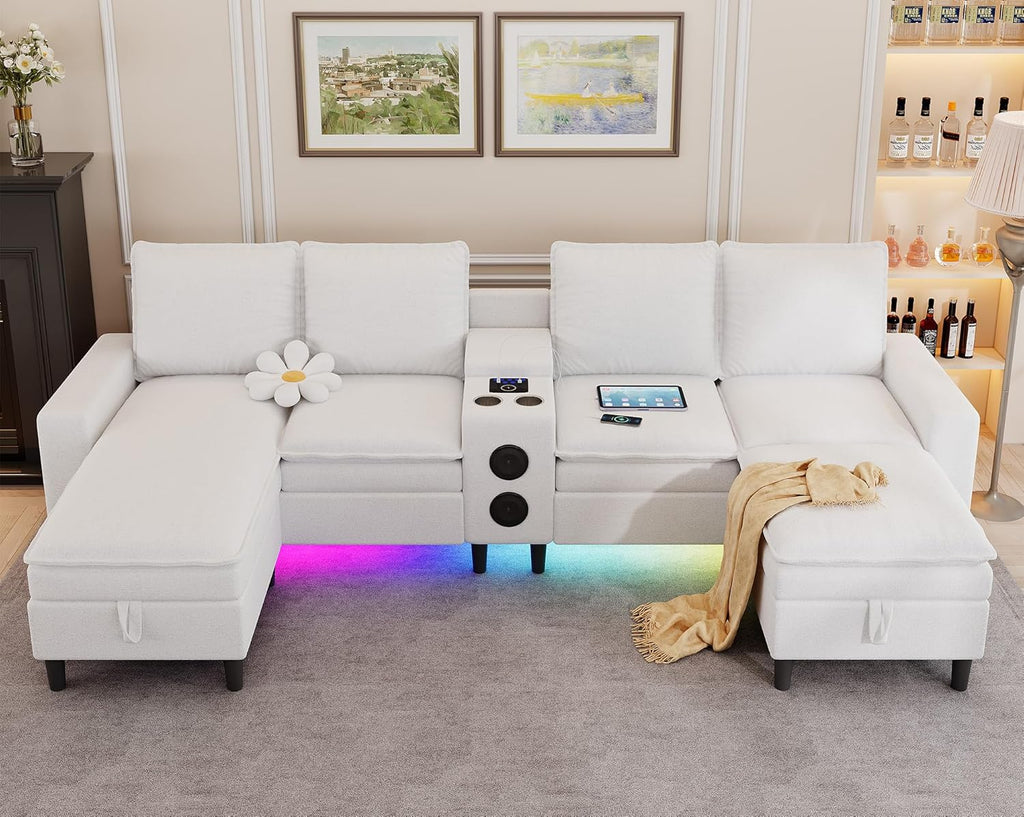 Sectional Couches for Living Room, 4 Seat Sectional Sofa with Smart Module-Bluetooth Speaker
