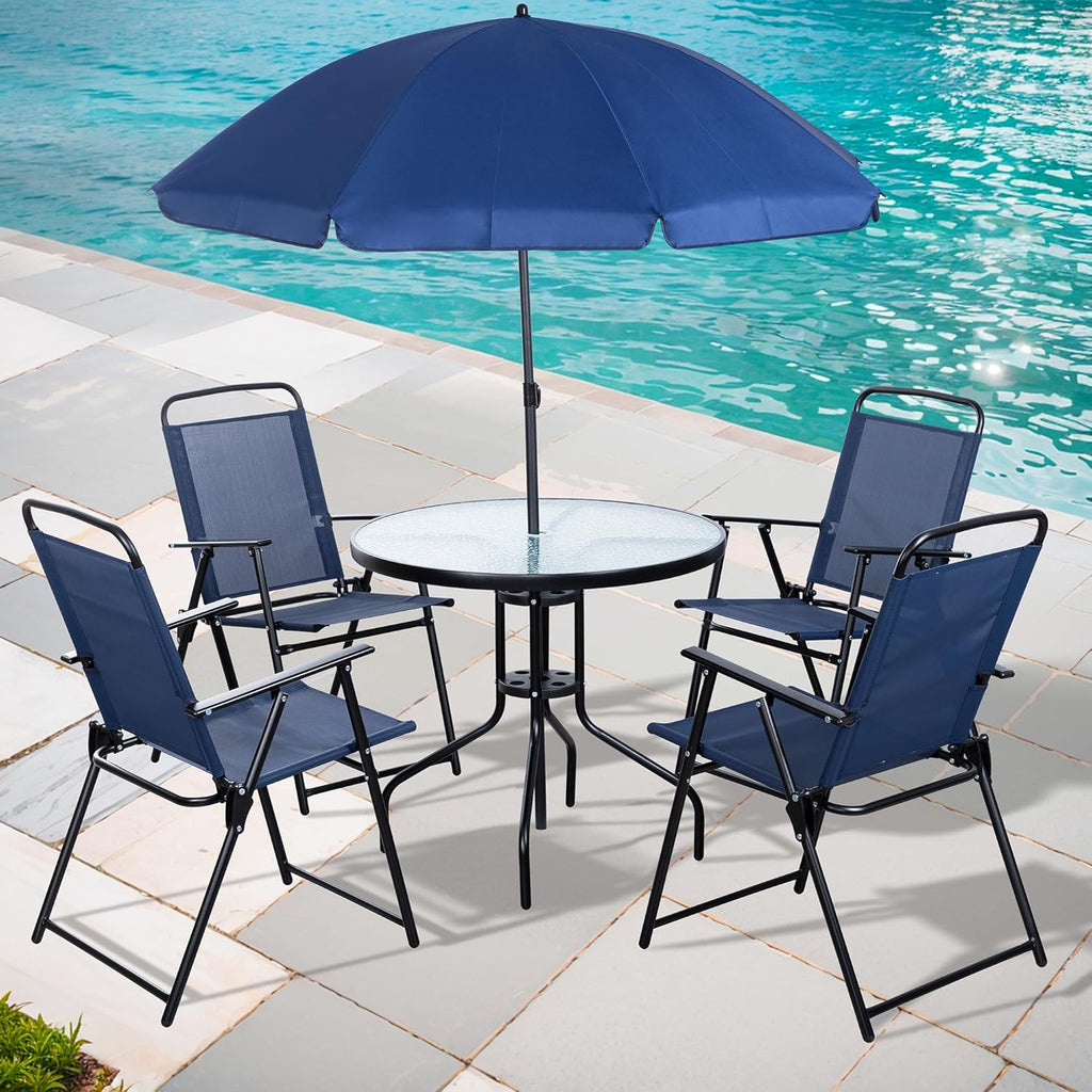 Shintenchi 6 Piece Patio Dining Set with Umbrella, Outdoor Furniture