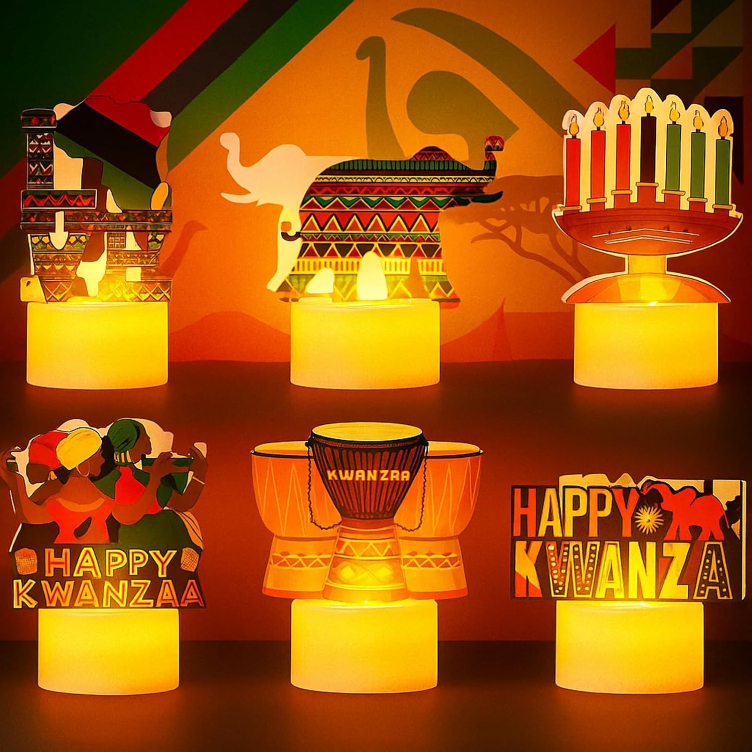 Tuanse 12 Pcs Kwanzaa Flameless Tealight Candles LED Kwanzaa Table Decorations