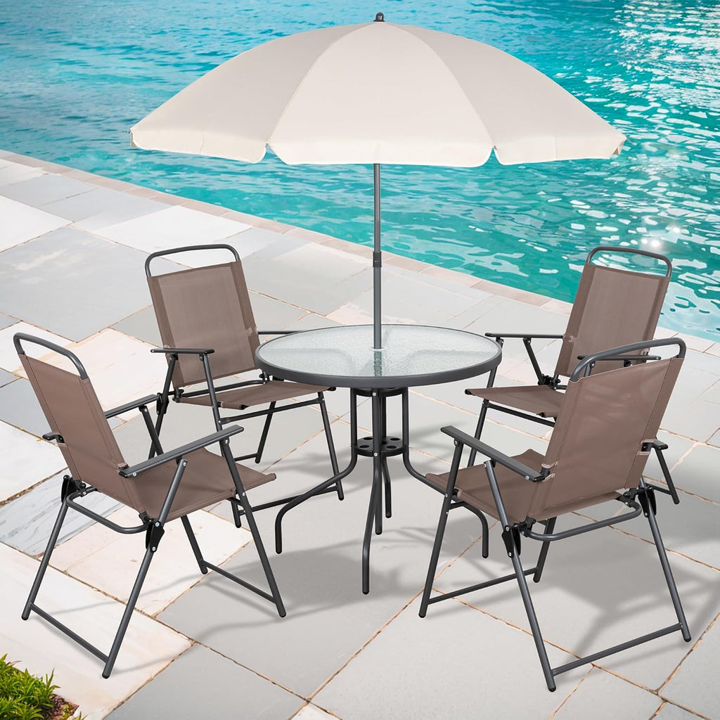 Shintenchi 6 Piece Patio Dining Set with Umbrella, Outdoor Furniture